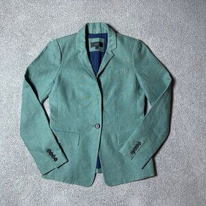 J.Crew Women's Regent Green Linen Blazer Jacket Single Button Size 2